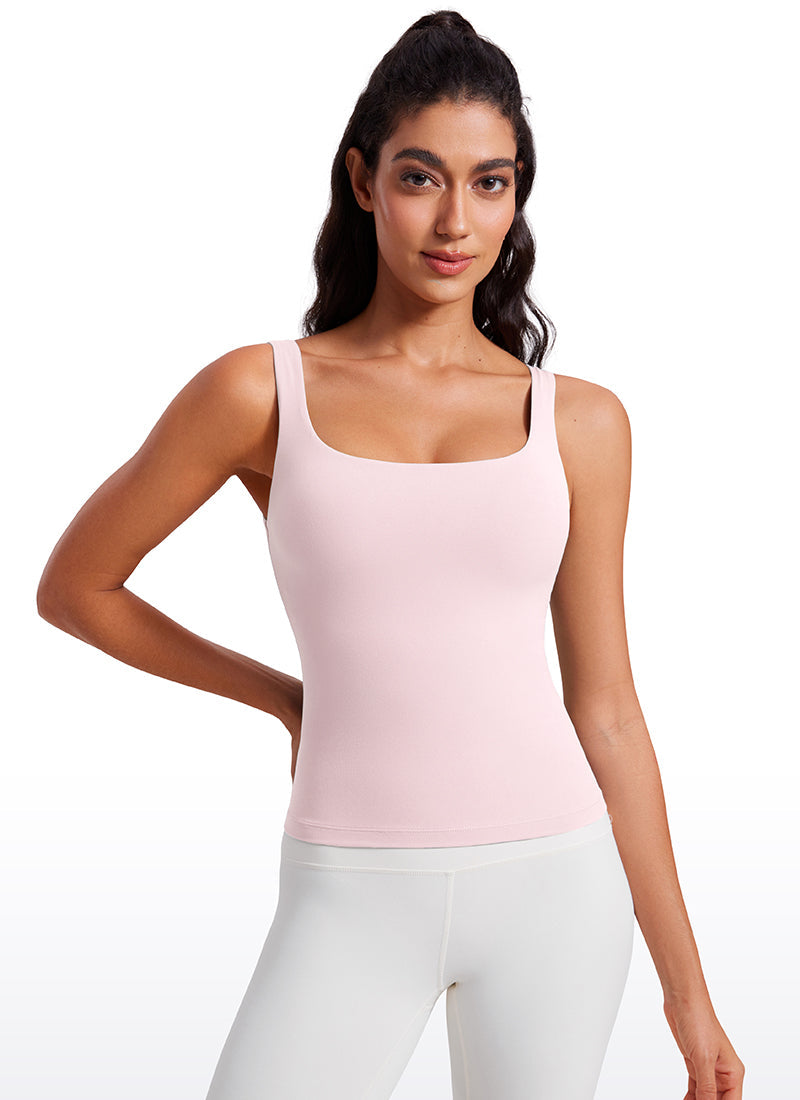 Butterluxe Waist Length Built-in Bra Tanks U Neck