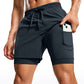 Feathery-Fit 2 in 1 Athletic Shorts 5''- with Pockets & Long Liner