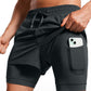 Feathery-Fit 2 in 1 Athletic Shorts 3.5''- with Pockets & Long Liner