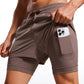 Feathery-Fit 2 in 1 Athletic Shorts 3.5''- with Pockets & Long Liner