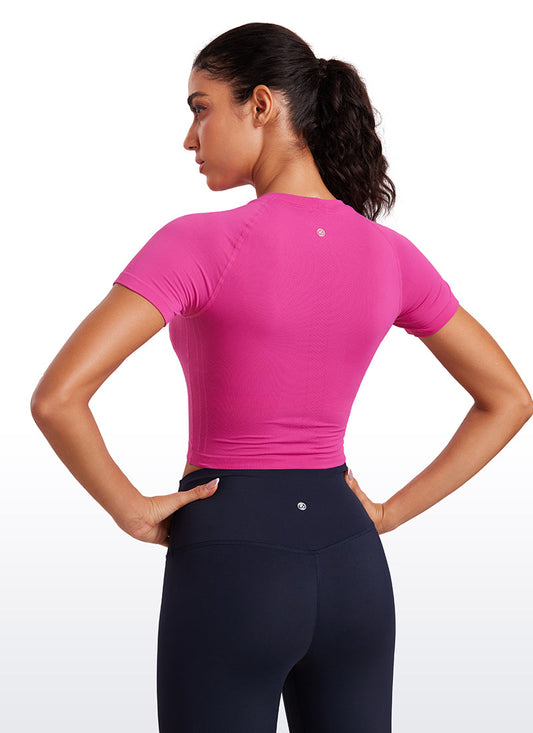 Seamless Crew Neck Cropped Short Sleeves