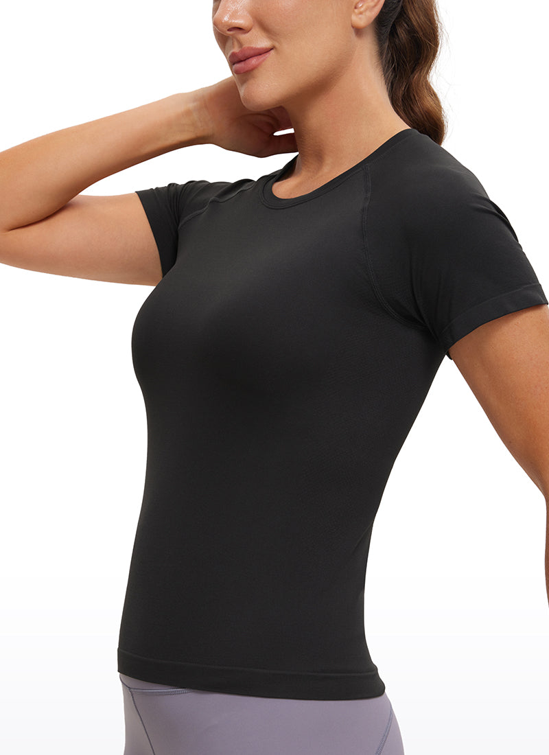 Seamless High Neck Short Sleeves Waist Length