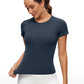 Seamless High Neck Short Sleeves Waist Length