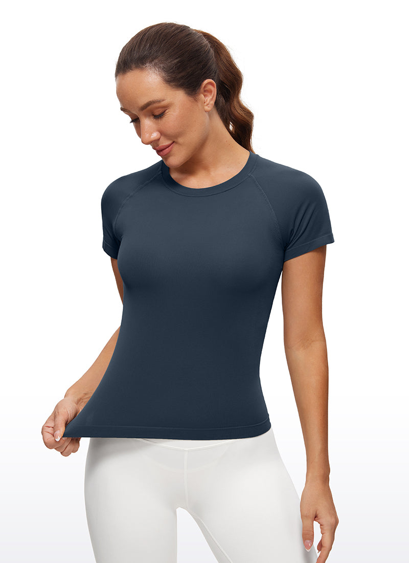 Seamless High Neck Short Sleeves Waist Length