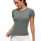 Seamless High Neck Short Sleeves Waist Length