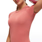 Seamless High Neck Short Sleeves Waist Length