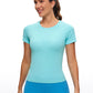 Seamless High Neck Short Sleeves Waist Length