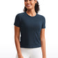 Seamless Crewneck Short Sleeve Shirts Waist Length