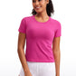 Seamless Crewneck Short Sleeve Shirts Waist Length