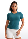 Seamless Crewneck Short Sleeve Shirts Waist Length