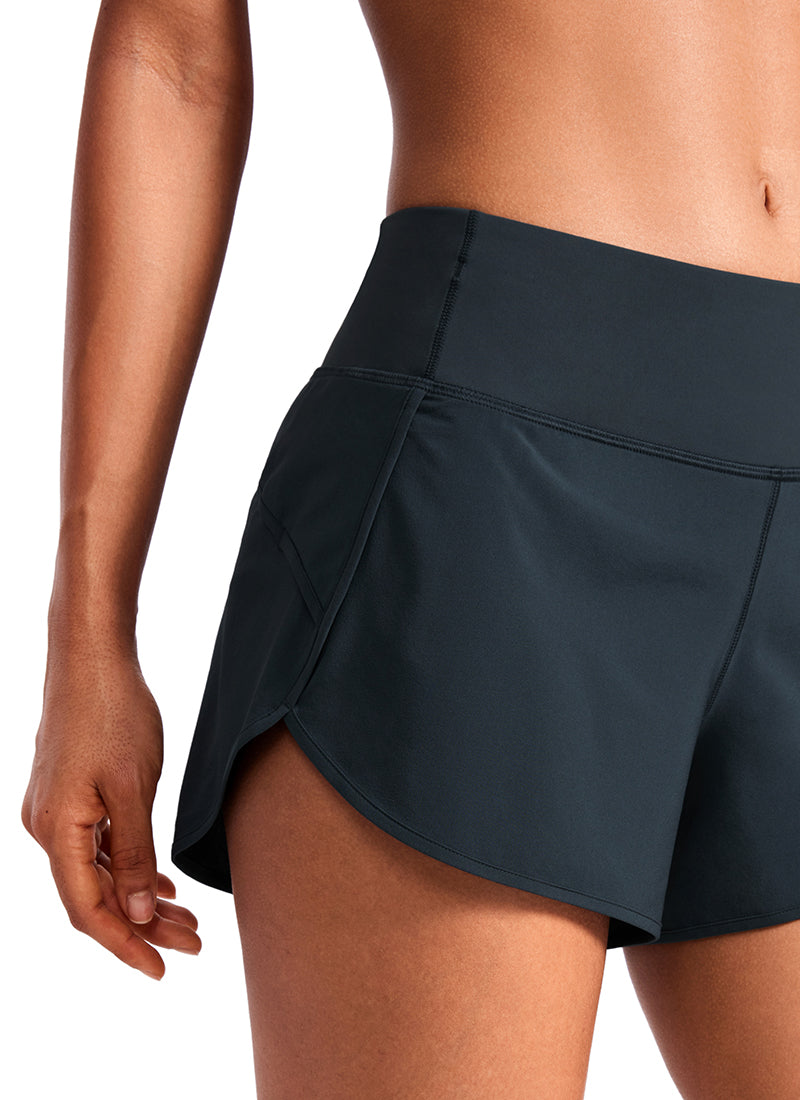 Feathery-Fit Soft Mid-Rise Lined Shorts with Back Zipper Pocket  4''