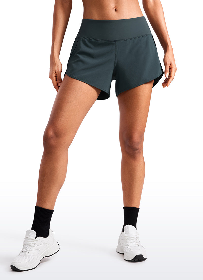 Feathery-Fit Soft Mid-Rise Lined Shorts with Back Zipper Pocket  4''