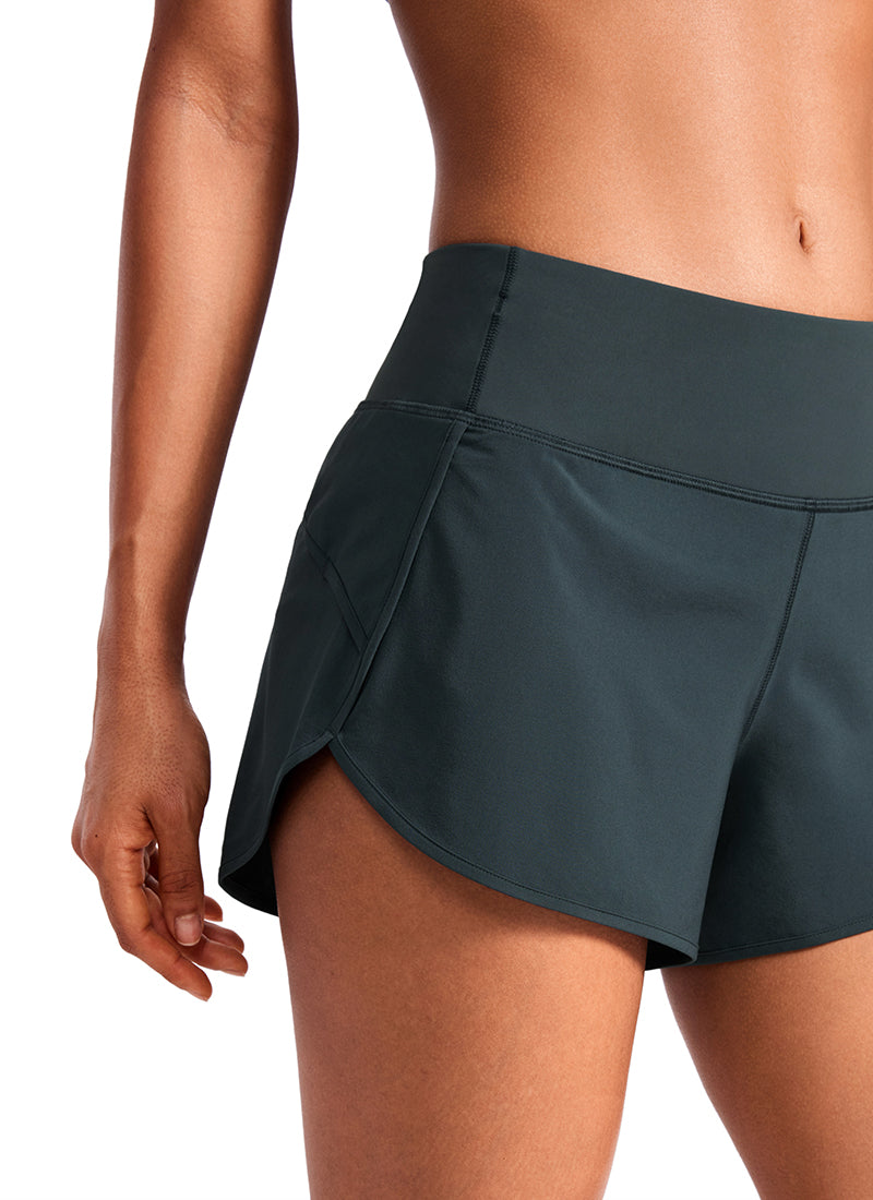 Feathery-Fit Soft Mid-Rise Lined Shorts with Back Zipper Pocket  4''