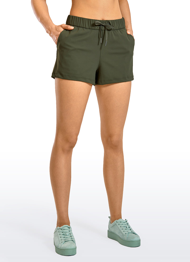 Stretch Mid-Rise Drawstring Shorts with Pockets 2.5"