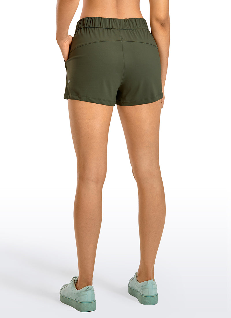 Stretch Mid-Rise Drawstring Shorts with Pockets 2.5"