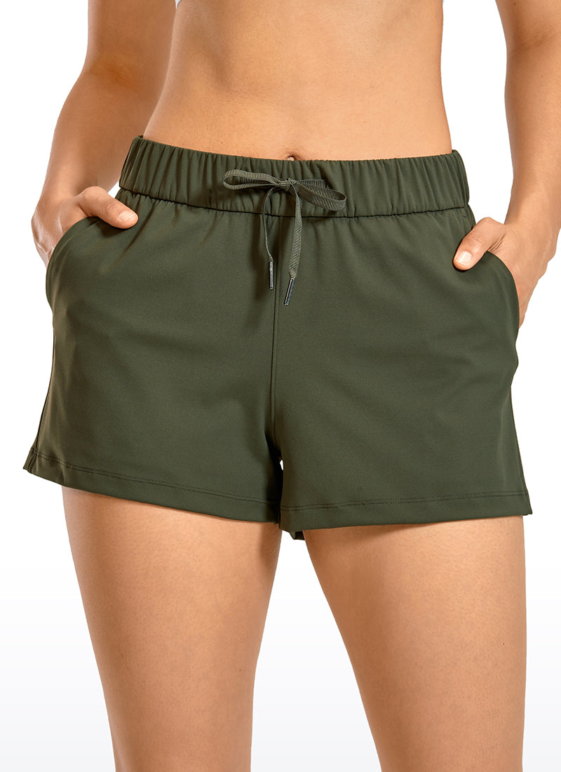 Stretch Mid-Rise Drawstring Shorts with Pockets 2.5"