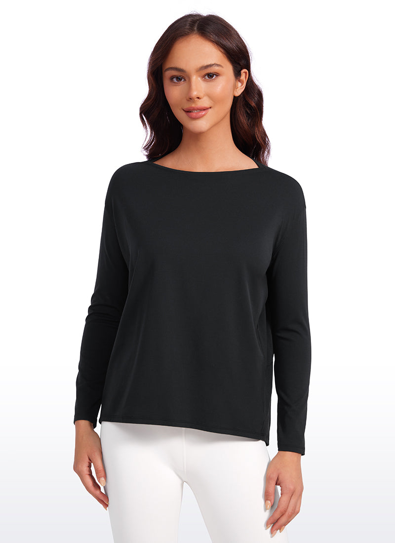 Butterluxe-Light Hip Length Back Hem Long Sleeves