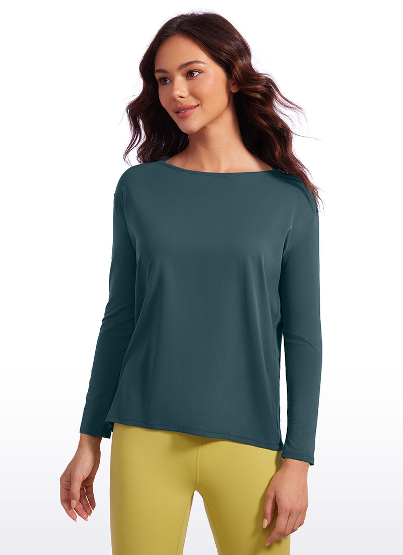 Butterluxe-Light Hip Length Back Hem Long Sleeves