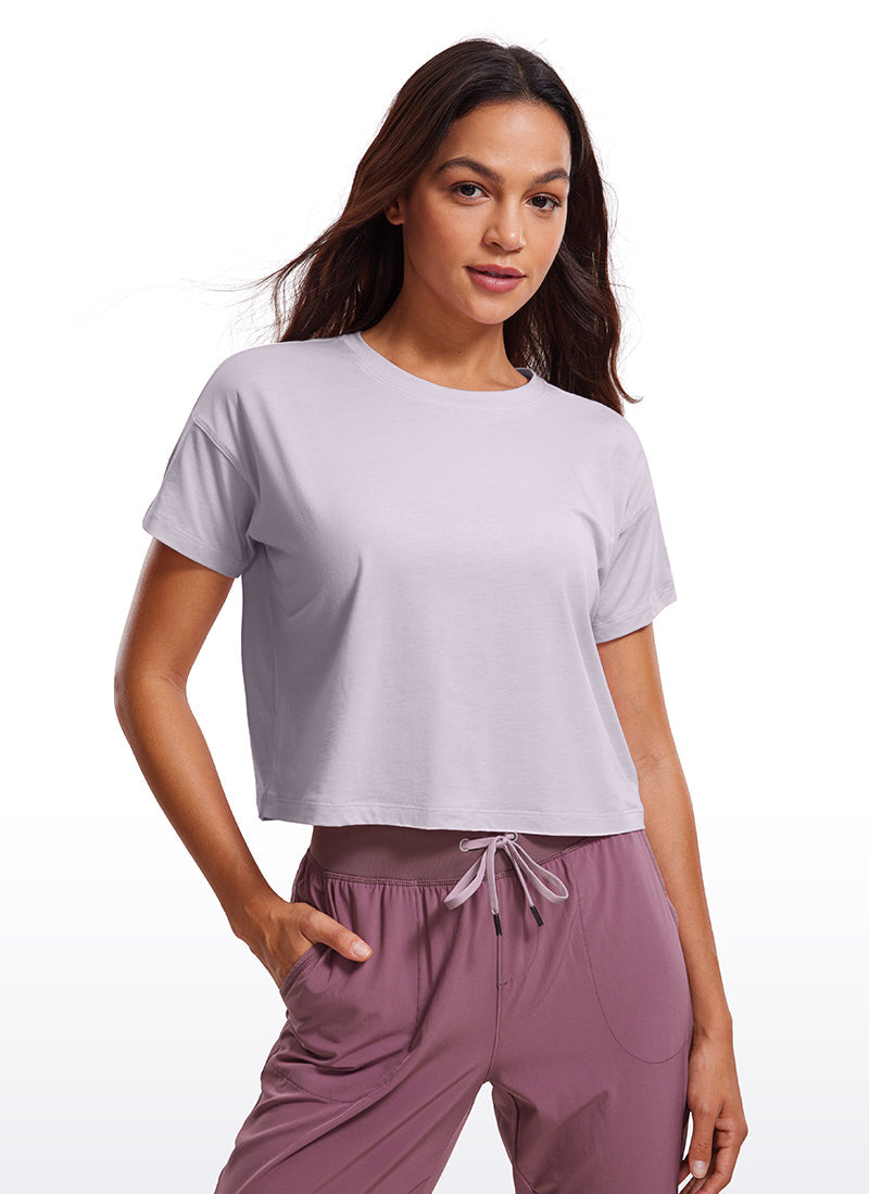 Pima Cotton Short Sleeves Cropped Crew Neck