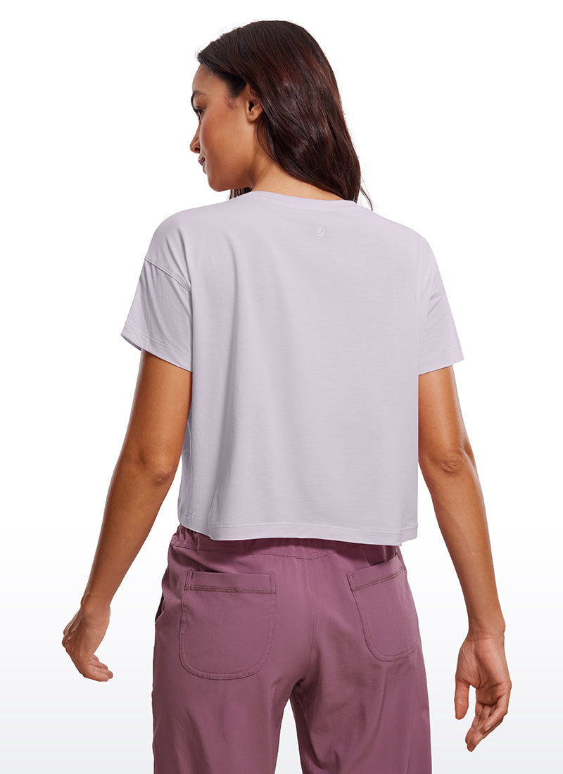 Pima Cotton Short Sleeves Cropped Crew Neck