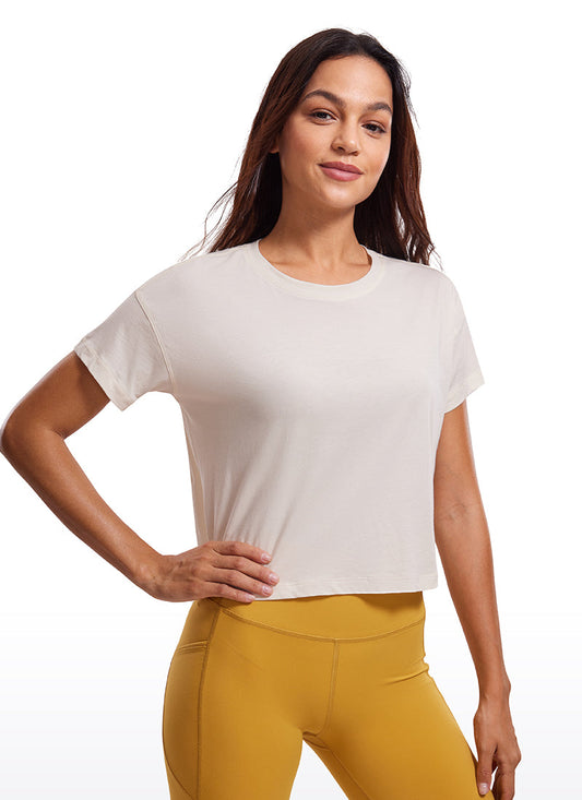 Pima Cotton Short Sleeves Cropped Crew Neck