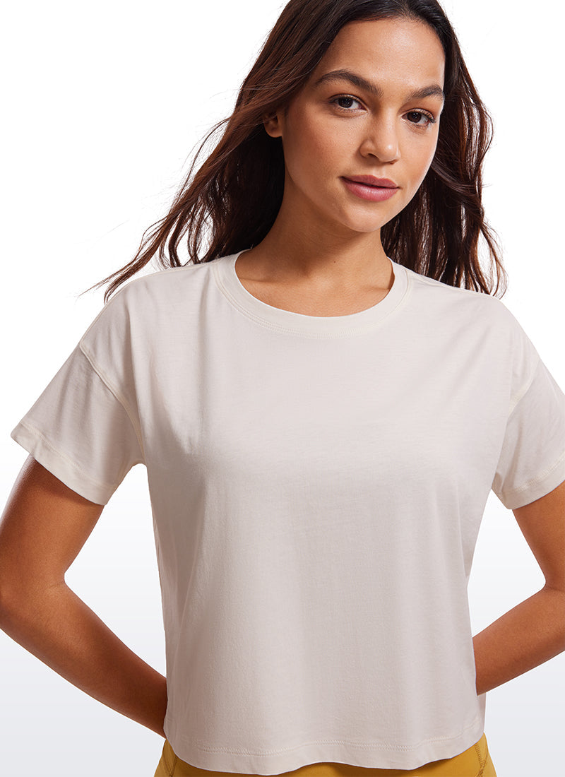 Pima Cotton Short Sleeves Cropped Crew Neck