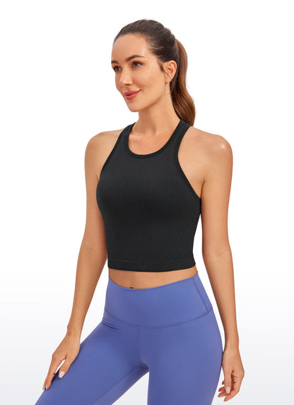 Seamless Ribbed Longline High Neck Crop Tank Racerback