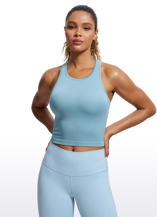 Seamless Ribbed Longline High Neck Crop Tank Racerback