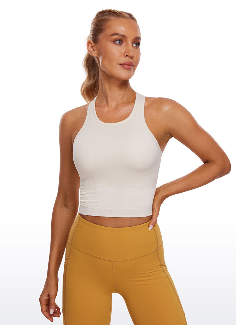 Ribbed High-Neck Racerback Crop Top