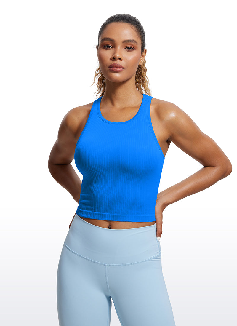 Ribbed High-Neck Racerback Crop Top