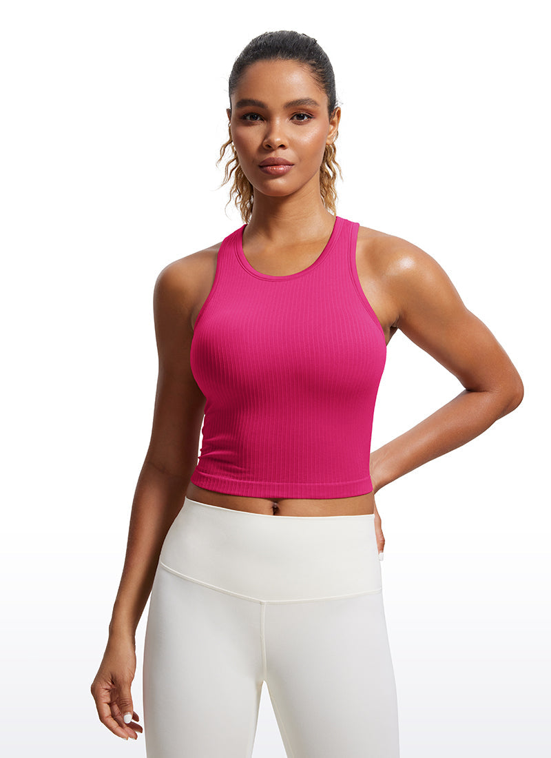 Seamless Ribbed Longline High Neck Crop Tank Racerback