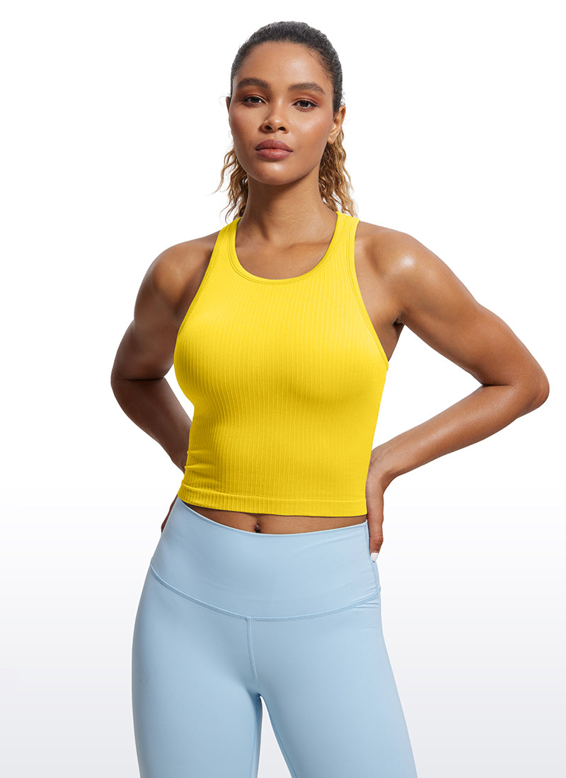 Seamless Ribbed Longline High Neck Crop Tank Racerback