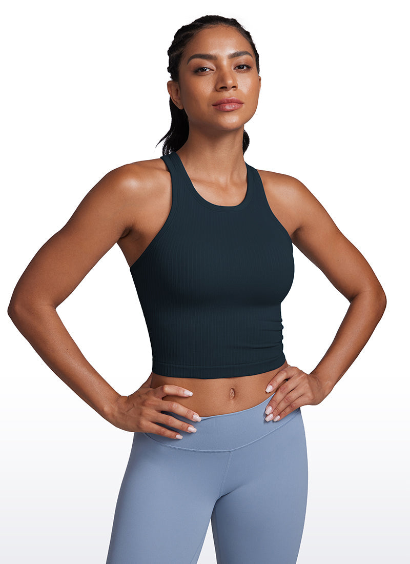 Ribbed High-Neck Racerback Crop Top