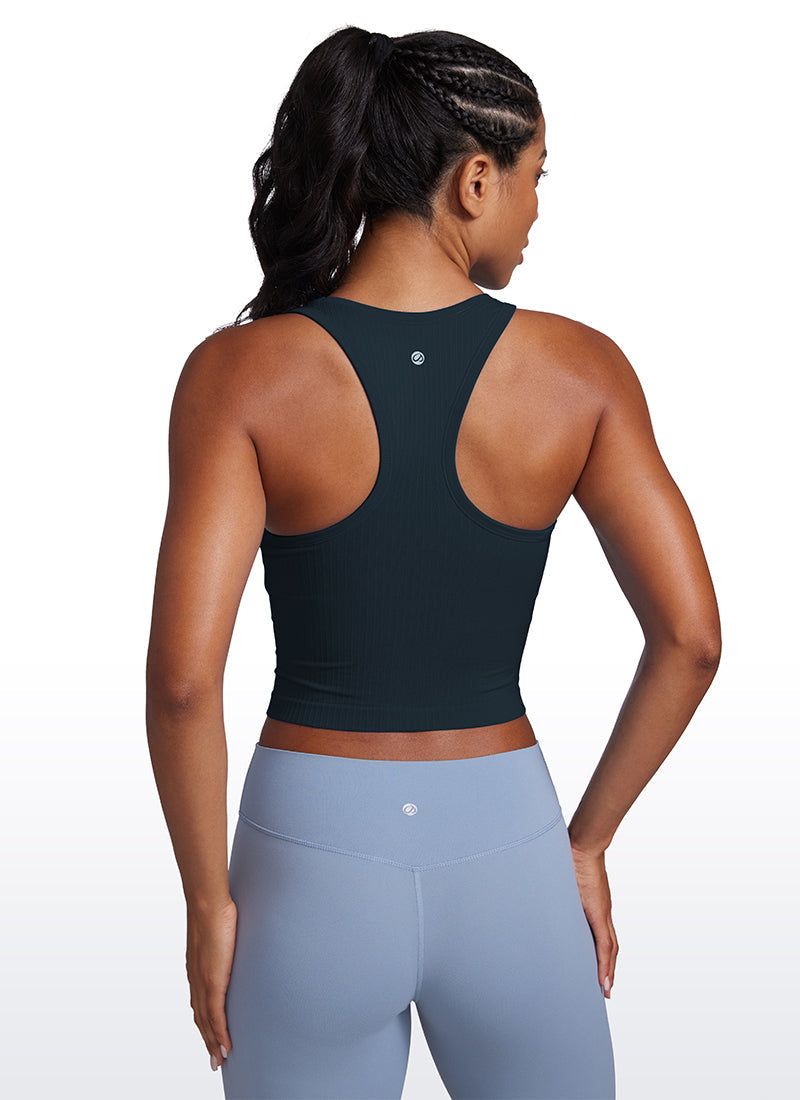 Seamless Ribbed Longline High Neck Crop Tank Racerback