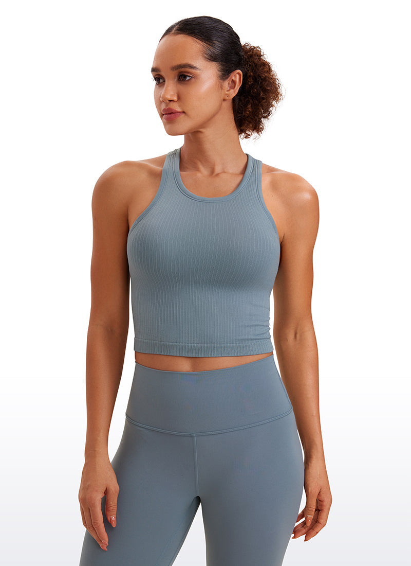 Ribbed High-Neck Racerback Crop Top