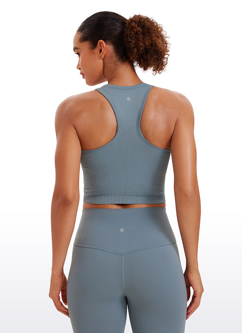 Seamless Ribbed Longline High Neck Crop Tank Racerback