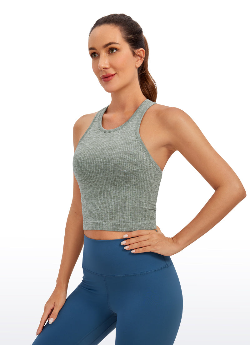 Ribbed High-Neck Racerback Crop Top