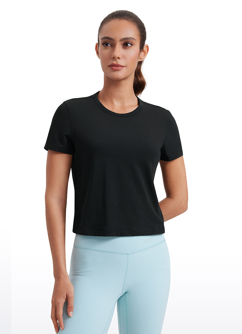 Pima Cotton Short Sleeves Cropped High Neck