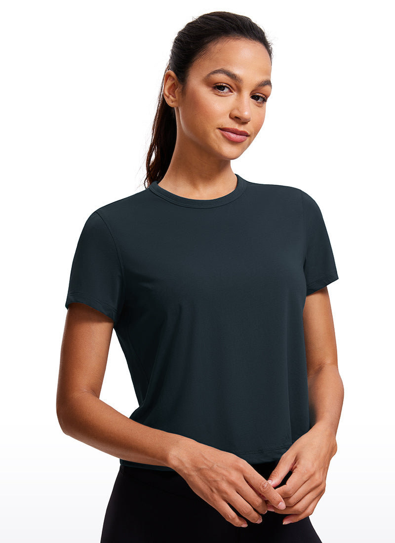 Pima Cotton Short Sleeves Cropped High Neck