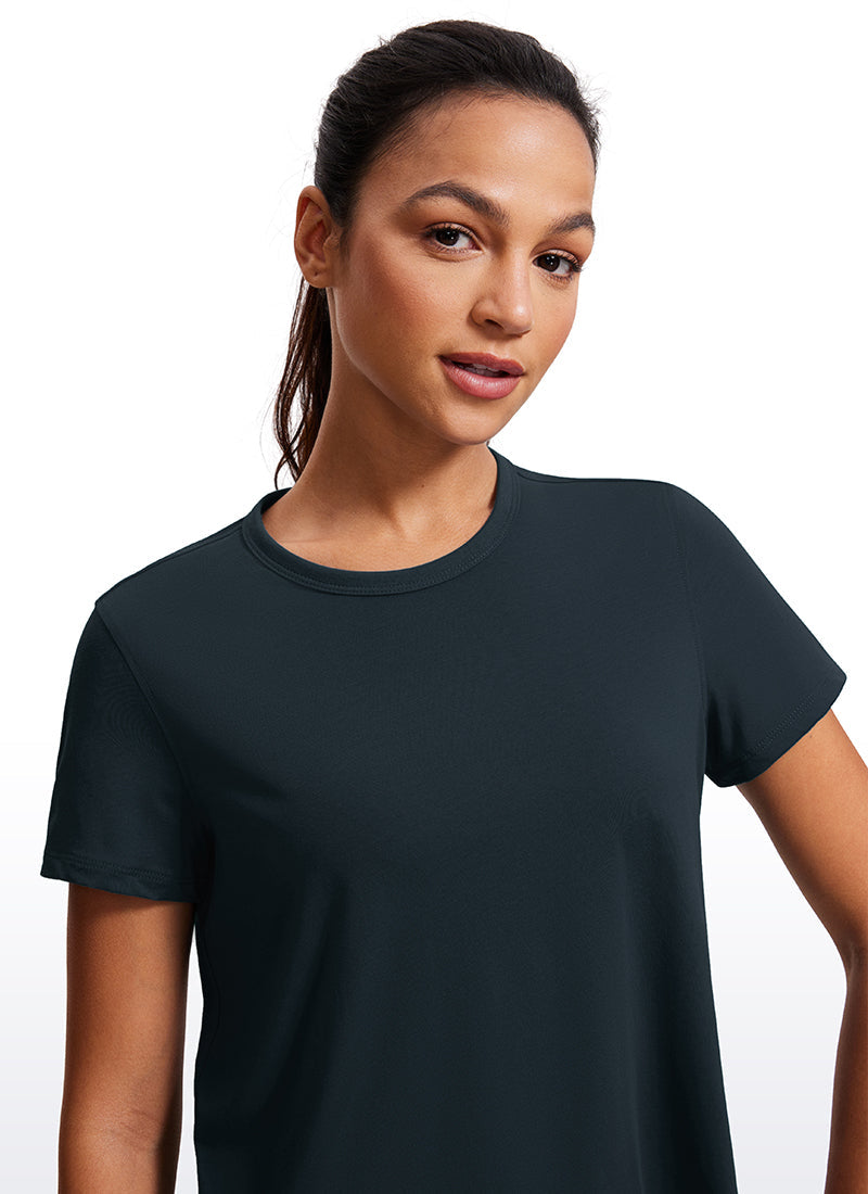 Pima Cotton Short Sleeves Cropped High Neck