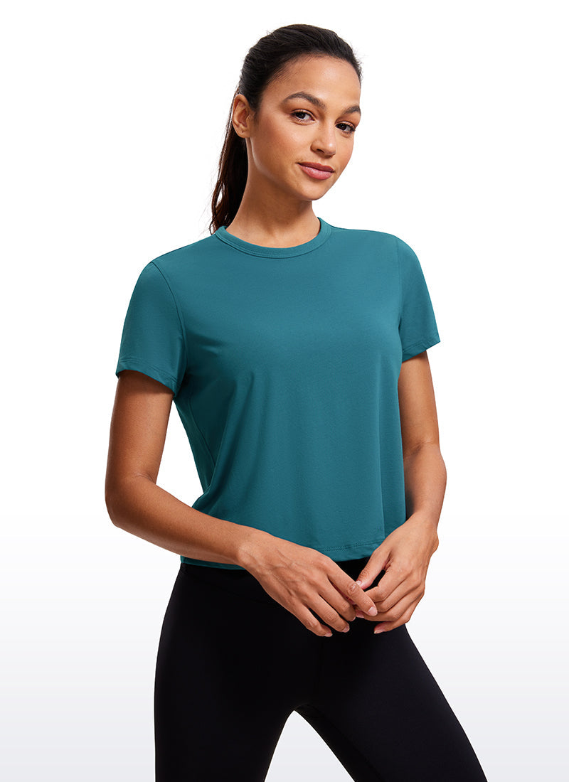 Pima Cotton Short Sleeves Cropped High Neck