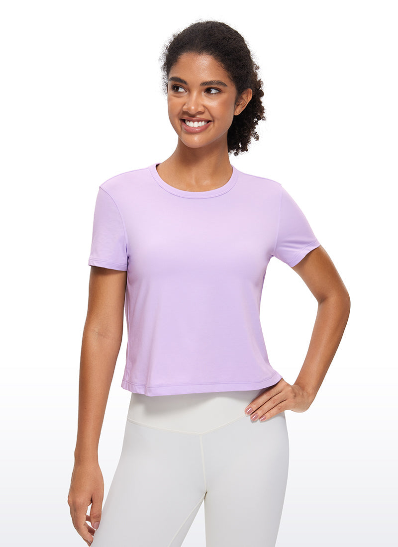 Pima Cotton Short Sleeves Cropped High Neck