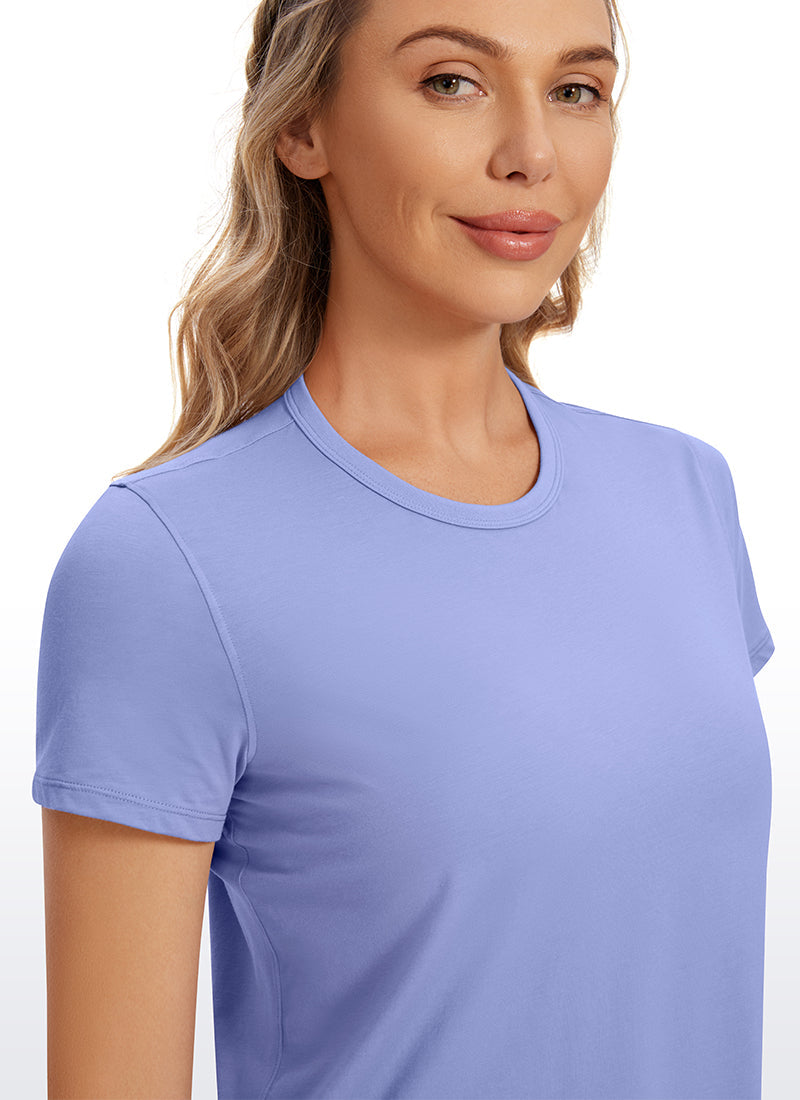 Pima Cotton Short Sleeves Cropped High Neck