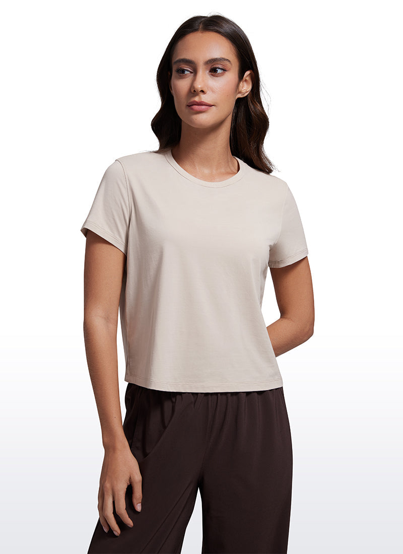 Pima Cotton Short Sleeves Cropped High Neck