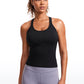 Seamless Ribbed Waist Length Racerback Built in Bra Tanks