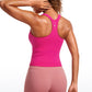 Seamless Ribbed Waist Length Racerback Built in Bra Tanks