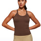 Seamless Ribbed Waist Length Racerback Built in Bra Tanks