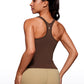 Seamless Ribbed Waist Length Racerback Built in Bra Tanks