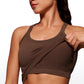 Seamless Ribbed Waist Length Racerback Built in Bra Tanks