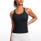 Seamless Ribbed Waist Length Racerback Built in Bra Tanks